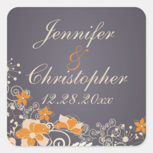 Creme und Orange Herbst Blume Hochzeit Quadratischer Aufkleber