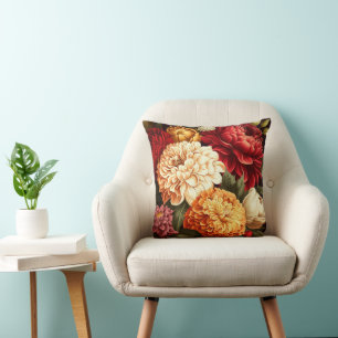 Creme und Orange Peonies und Dahlias Throw Kissen