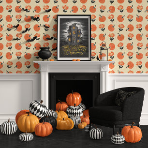 Creme- und orangefarbene Boho-Kürbis-Blumenmuster Tapete