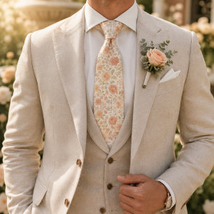 Creme- und Pfirsich-Blumenmuster Krawatte