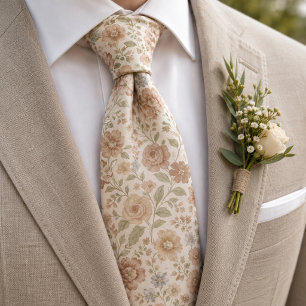Creme- und Pfirsich-Blumenmuster Krawatte