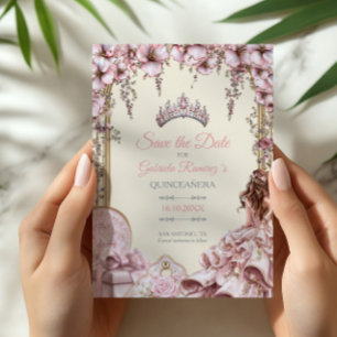 Creme- und rosa silberne Tiara-Floral-Quinceañera Save The Date