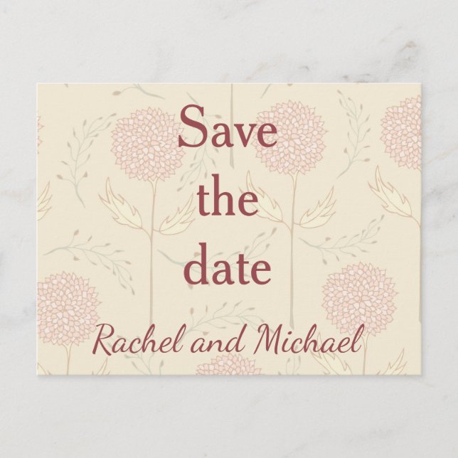 Creme und rote Blüten Save the Date Ankündigungspostkarte (Vorderseite)
