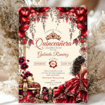 Creme und rote goldene Tiara Floral Quinceañera