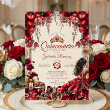 Creme und rote goldene Tiara Floral Quinceañera