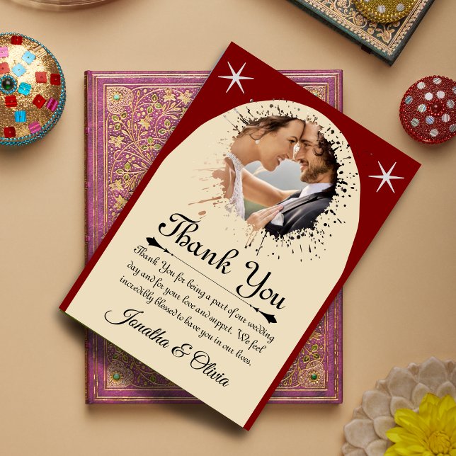 Creme- und Rote Moderne Klassische Hochzeits-W Not Dankeskarte (#zazzle)