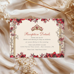 Creme- und roter goldener Tiara-Blumen-Quinceañera Begleitkarte