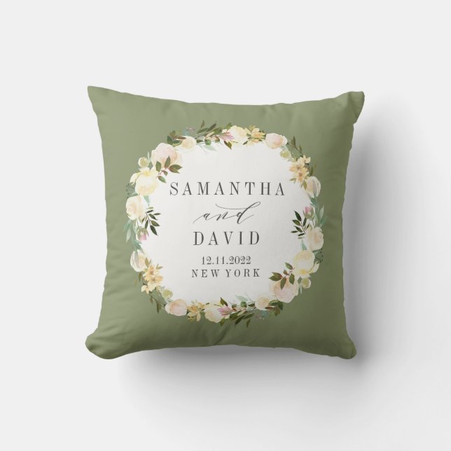 Creme und Sage | Hochzeitspersonalisierter Sake Kissen (Vorderseite)