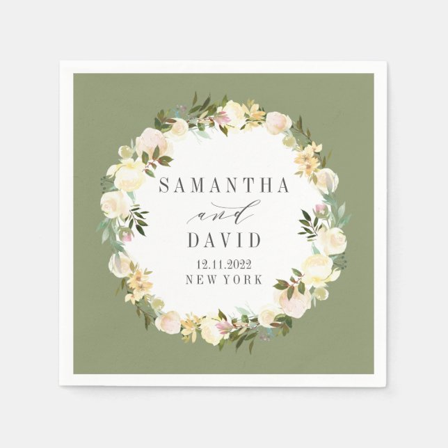 Creme und Sage Wedding personalisiert Serviette (Vorderseite)
