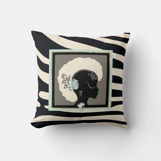 Creme und schwarzer Zebradruck Kissen (Vorderseite)