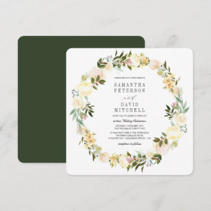 Creme und Waldgrün   Garland Floral Wedding Einladung