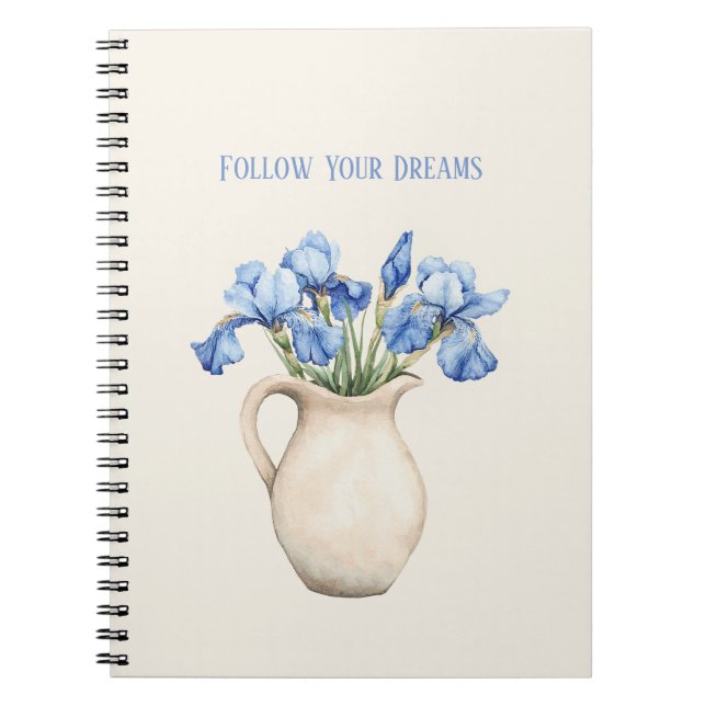 Creme-Vase Lila Iris-Blumen   Notizblock (Vorderseite)
