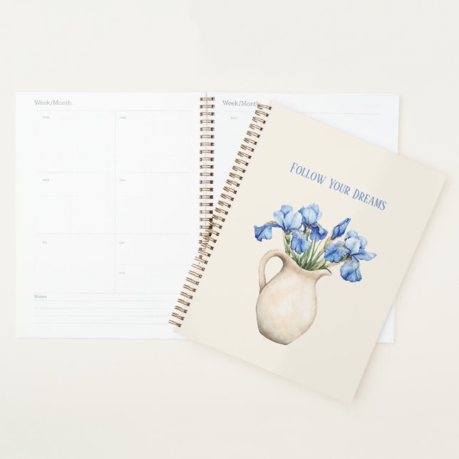 Creme-Vase Lila Iris-Blumen   Planer (Anzeige)