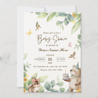 Crème Vert Aquarelle Bébé Douche Invitations