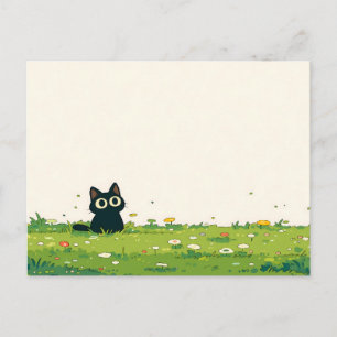 Creme Vignette Kawaii Schwarze Katzenwiese Postkarte