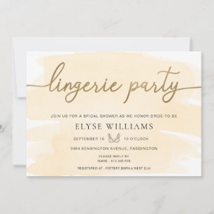 Creme Watercolor Gold Lingerie Party Brautparty Einladung
