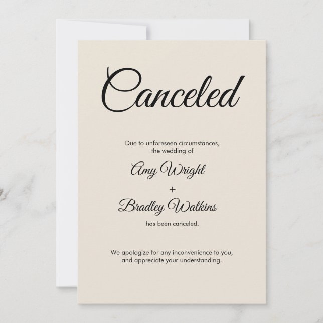 Creme Wedding Cancement Announcement Elegante Kart Einladung (Vorderseite)