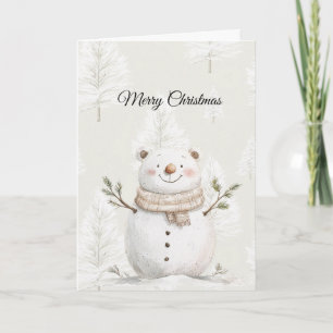 Creme-Weihnachtsbäume-Schneemann Karte