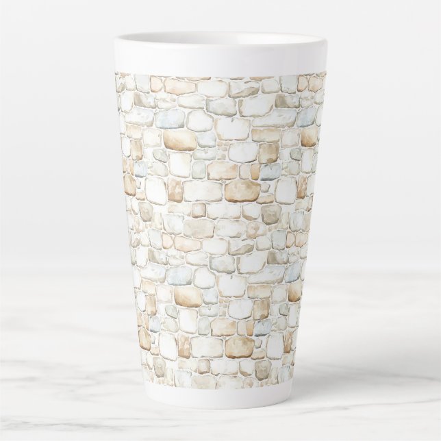 Creme Weiß Graue Faux Steine   Milchtasse (Vorderseite)
