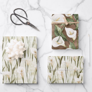 Creme Weiße Calla-Lilien-Blumen-Brautdusche Geschenkpapier Set