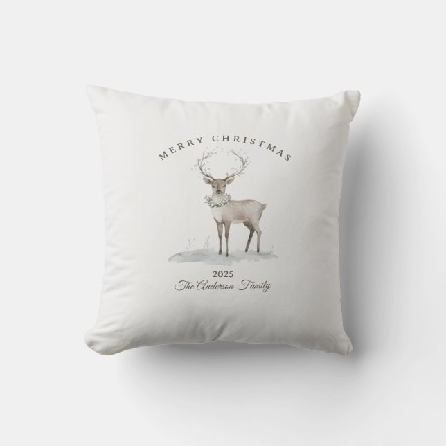 Creme Weiße Rentiere Weihnachtsgeschenk Kissen (Vorderseite)