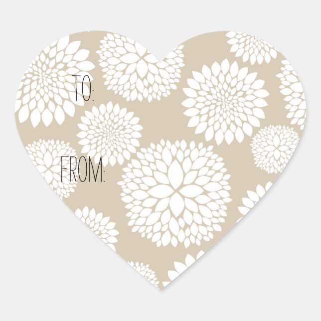 Creme White Blume Geschenkmarke Herz-Aufkleber (Vorderseite)