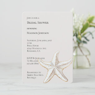 Creme White Gold Starfish Beach Brautparty Einladung