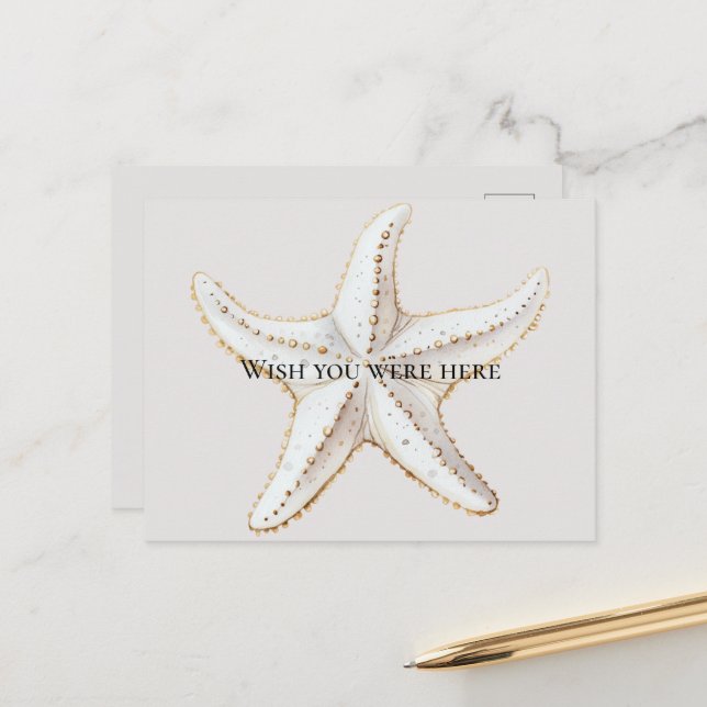Creme White Gold Starfish Beach Postkarte (Vorderseite/Rückseite Beispiel)