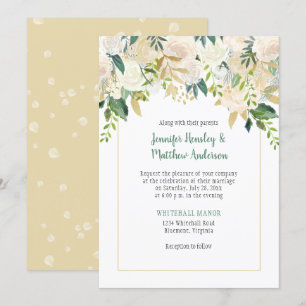 Creme White Roses Kaskade Hochzeit Einladung