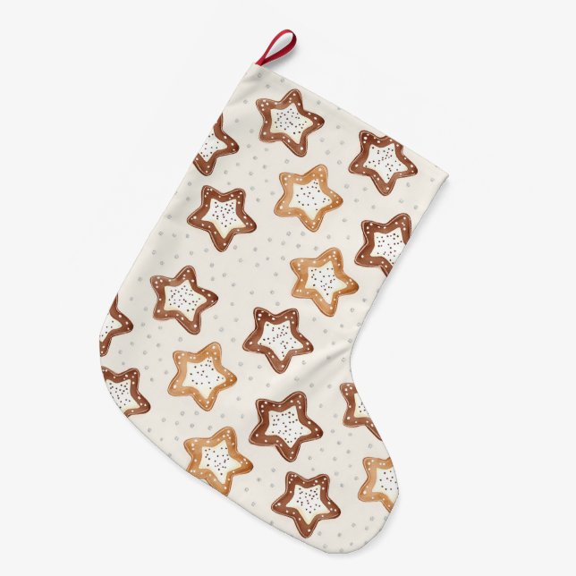 Creme White Stars Weihnachten Großer Weihnachtsstrumpf (Vorderansicht (hängend))