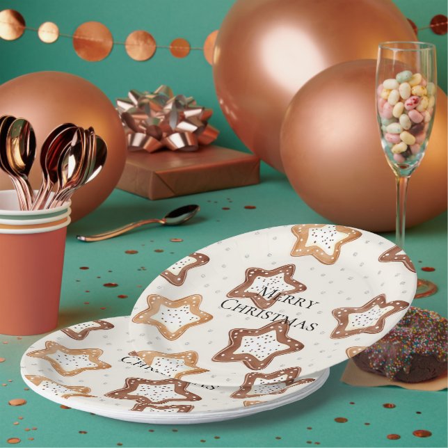 Creme White Stars Weihnachten Pappteller (Multi)