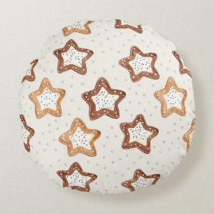 Creme White Stars Weihnachten Rundes Kissen