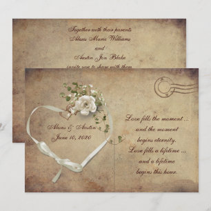 Creme white Wedding Rose Postcard Einladung