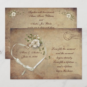 Creme white Wedding Rose Postcard Einladung