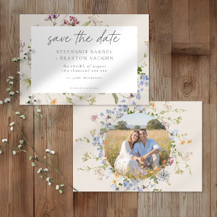 Creme-Wildblumengarten Elegante Foto-Hochzeit Save The Date