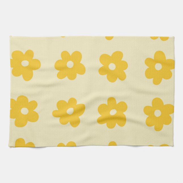 Creme Yellow Tropical Floral Botanic Spring Geschirrtuch (Horizontal)