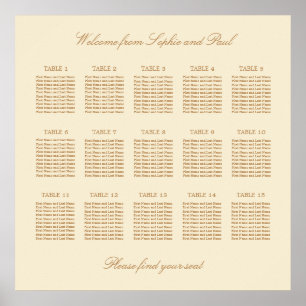 Cremebeige 15 Tisch Hochzeit Sitzordnung Poster