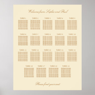 Cremebeige 19 Tisch Hochzeit Sitzordnung Poster