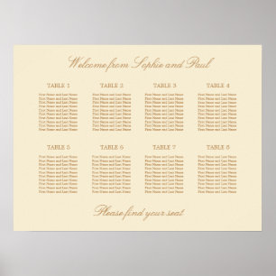Cremebeige 8 Tisch Hochzeit Sitzordnung Poster