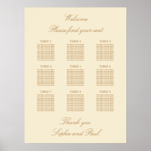 Cremebeige 9 Tisch Hochzeit Sitzordnung Poster