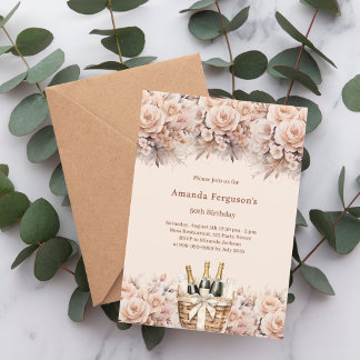 Cremebeige Rose florale Geburtstag Einladung