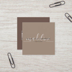 Cremebeige und braune Kalligrafie-Schrift-QR-Code Quadratische Visitenkarte