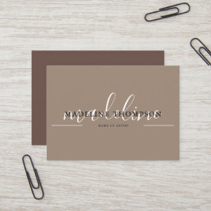 Cremebeige und braune Kalligrafie-Schrift-QR-Code Visitenkarte