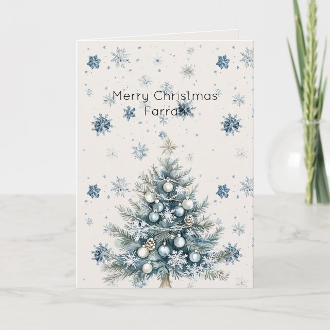 Cremeblaue Schneeflocken-Christbaum Karte (Vorderseite)