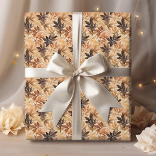 Cremebraun, braunes Herbstlaub Wasserfarbenmuster Geschenkpapier