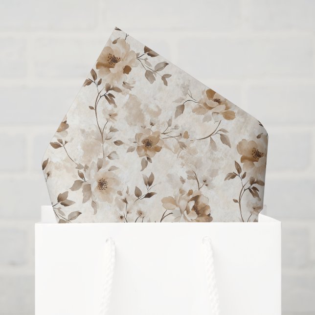 Cremebraune Blumen Geburtstag Seidenpapier (Geschenktüte)