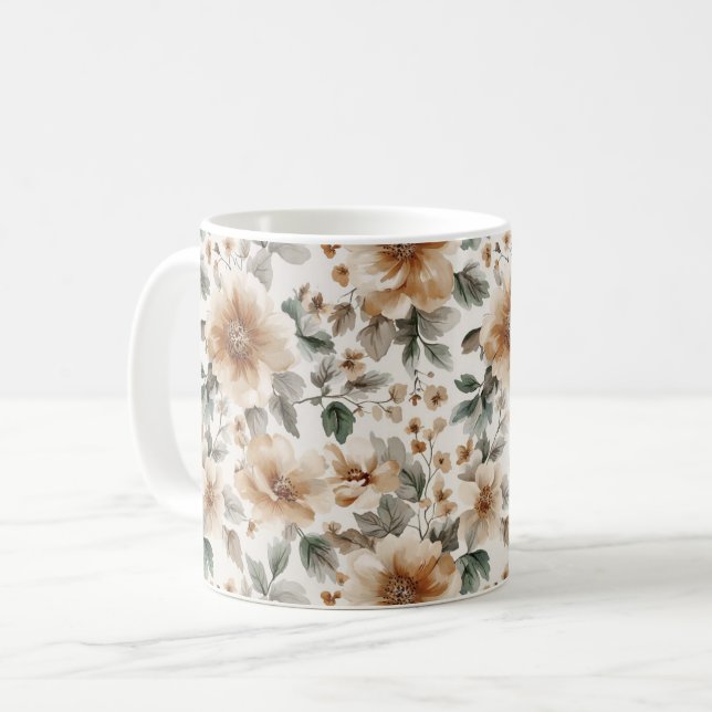 Cremebraune Blumen Kaffeetasse (Vorderseite Links)