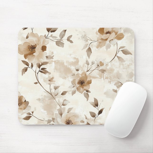Cremebraune Blumen Mousepad (Mit Mouse)