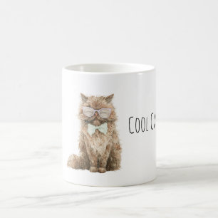 Cremebraune coole Katzen-Mint-Bogen-Brille Kaffeetasse