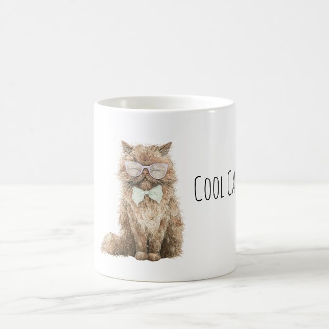 Cremebraune coole Katzen-Mint-Bogen-Brille Kaffeetasse (Mittel)